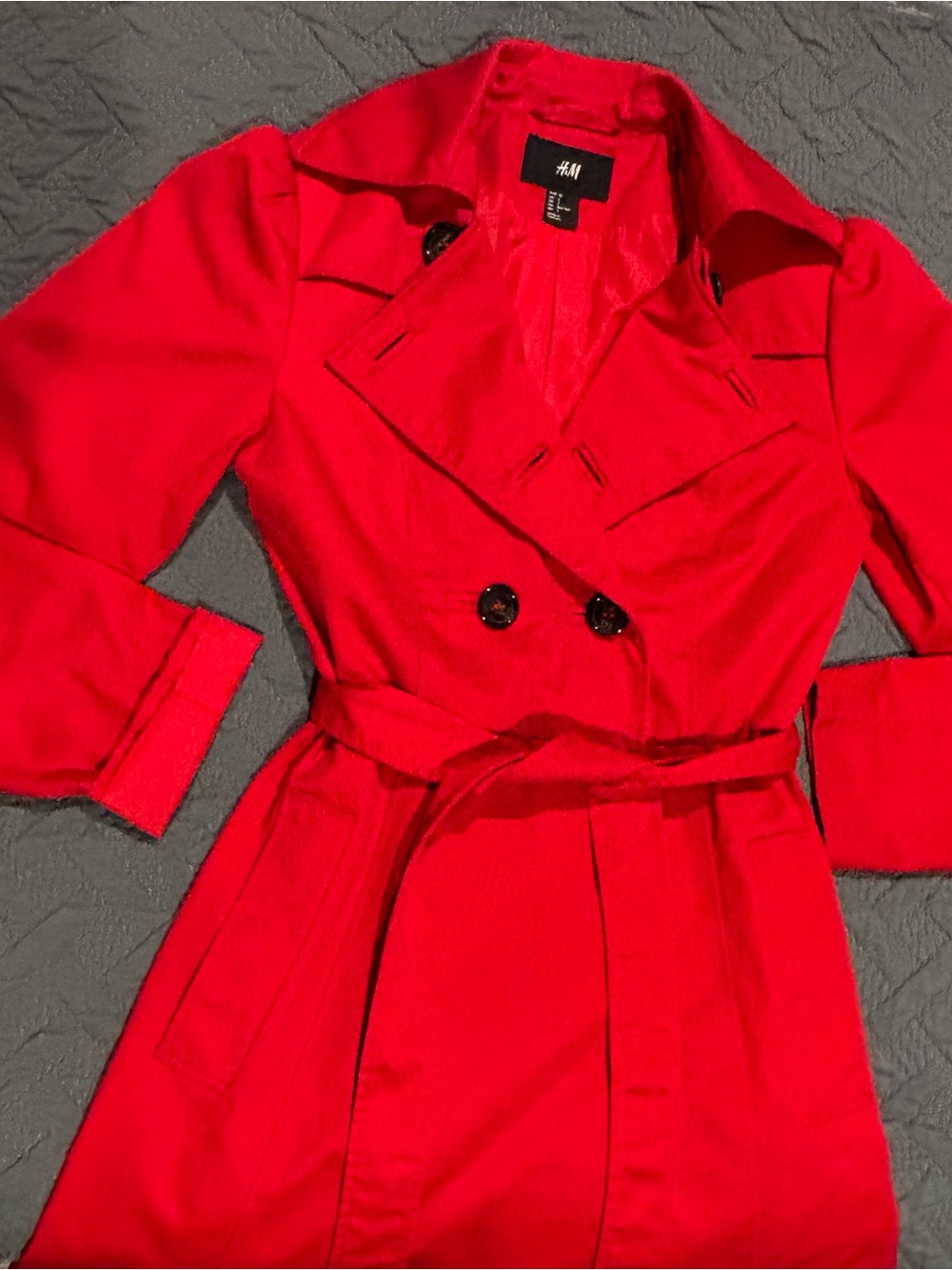 H&M Red Double-Breasted Trench with Waist Tie